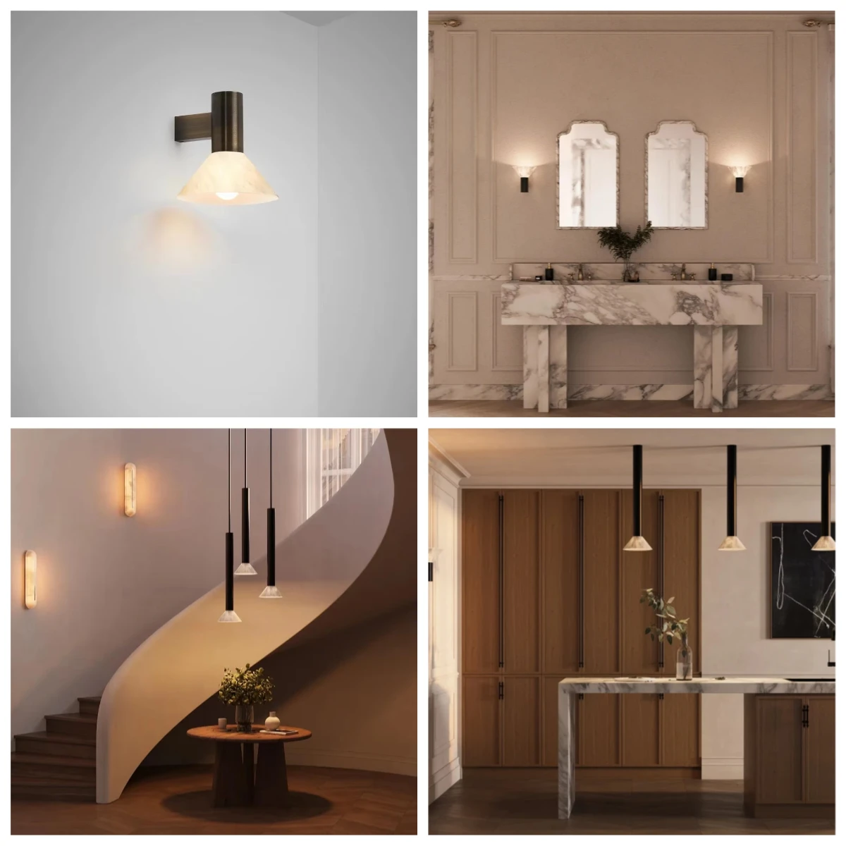 

*(2-piece set)Creative Modeling Spanish Alabaster Copper LED Lamp Modern Minimalist Lamp Luxury Creative Cone Bedroom Bedside Wa