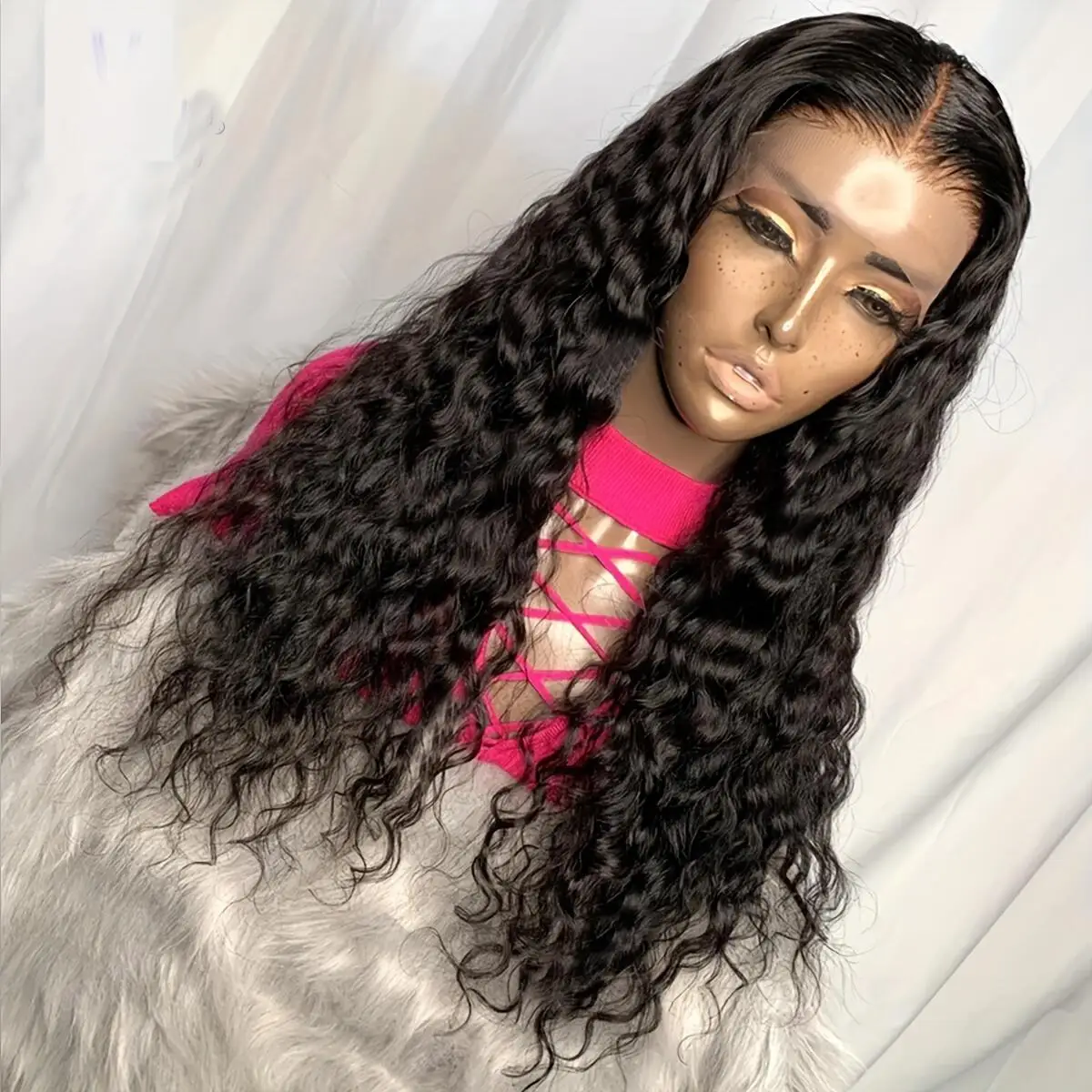 Soft Glueless Kinky Curly Natural Black Long 180Density 26Inch Deep Lace Front Wig For Women With Baby Hair Preplucked Daily