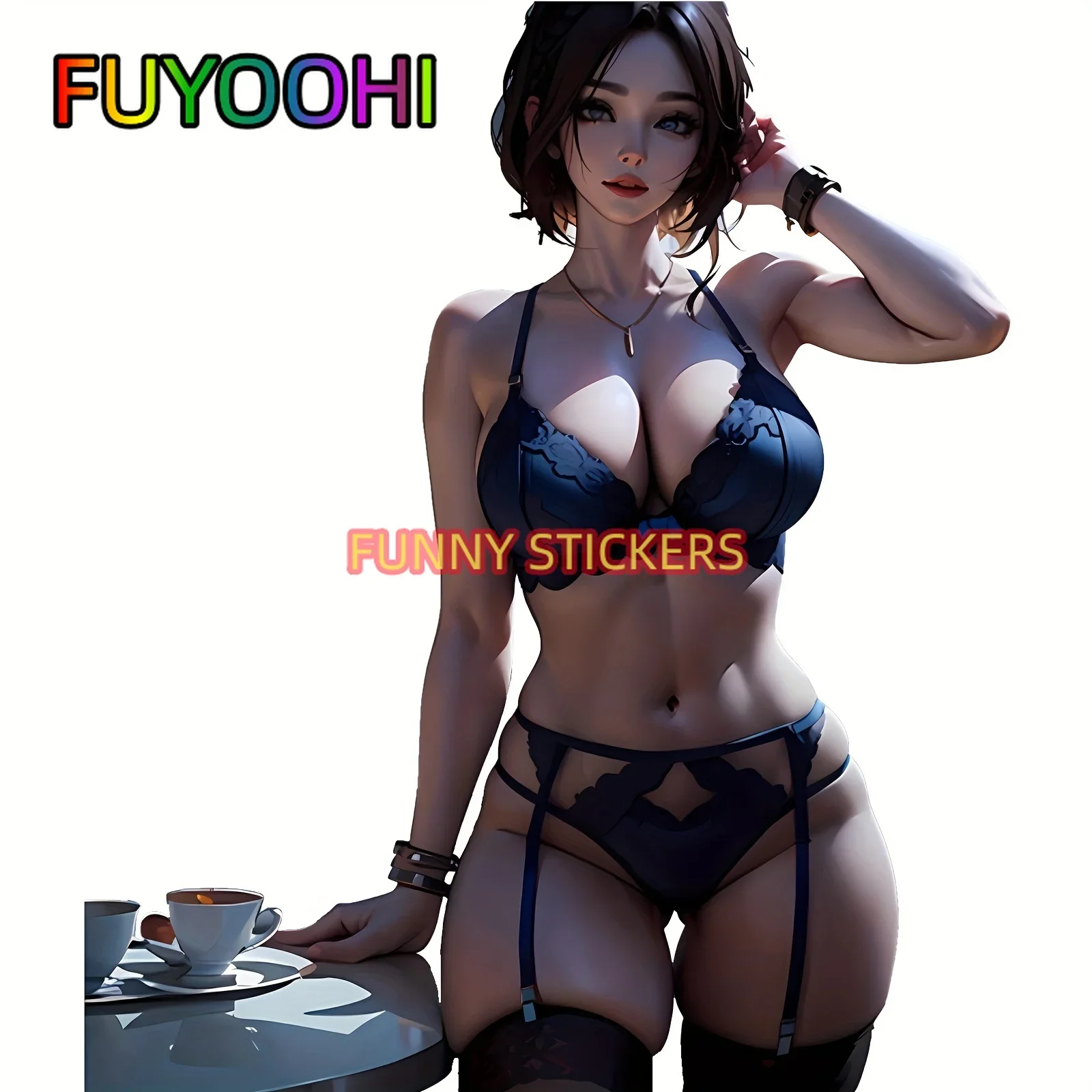 FUYOOHI The Beauty By The Coffee Table,Waterproof Vinyl Sticker,Suitable for All Vehicles,Motorcycles,Helmets,And Notebook