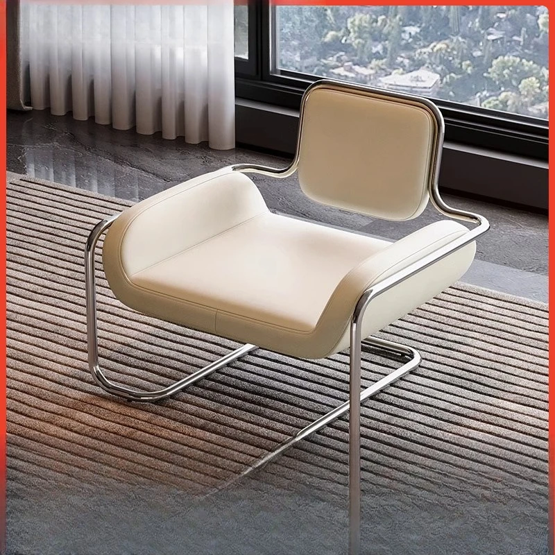 

Medieval single chair stainless steel convex chair light luxury living room reception leisure chair single sofa