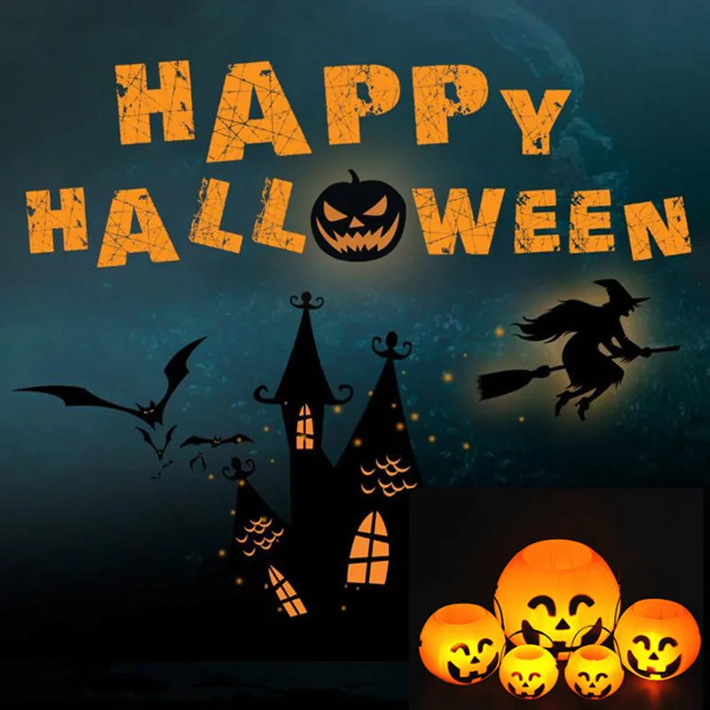 20PCS Halloween Decoration Props Party Supplies Smile Face Pumpkin Candy Bags Basket LED Lantern Craft Ornament S M L Available