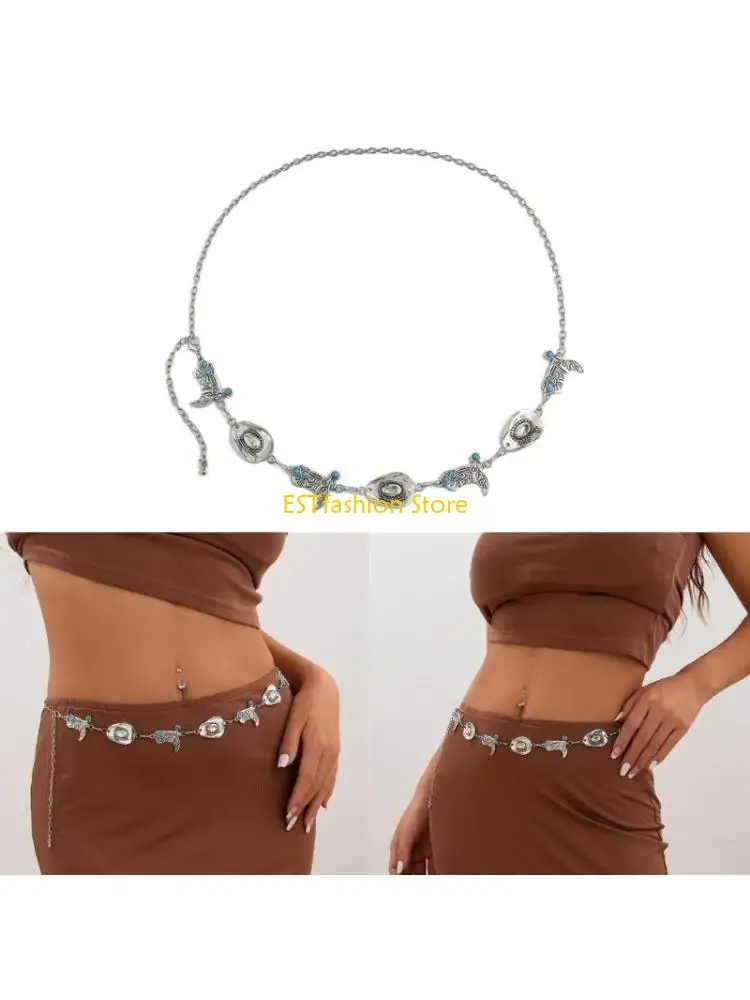 Y5GC سلسلة الخصر المتقنة مجوهرات كاوبوي للجسم سلسلة حزام البطن للشاطئ