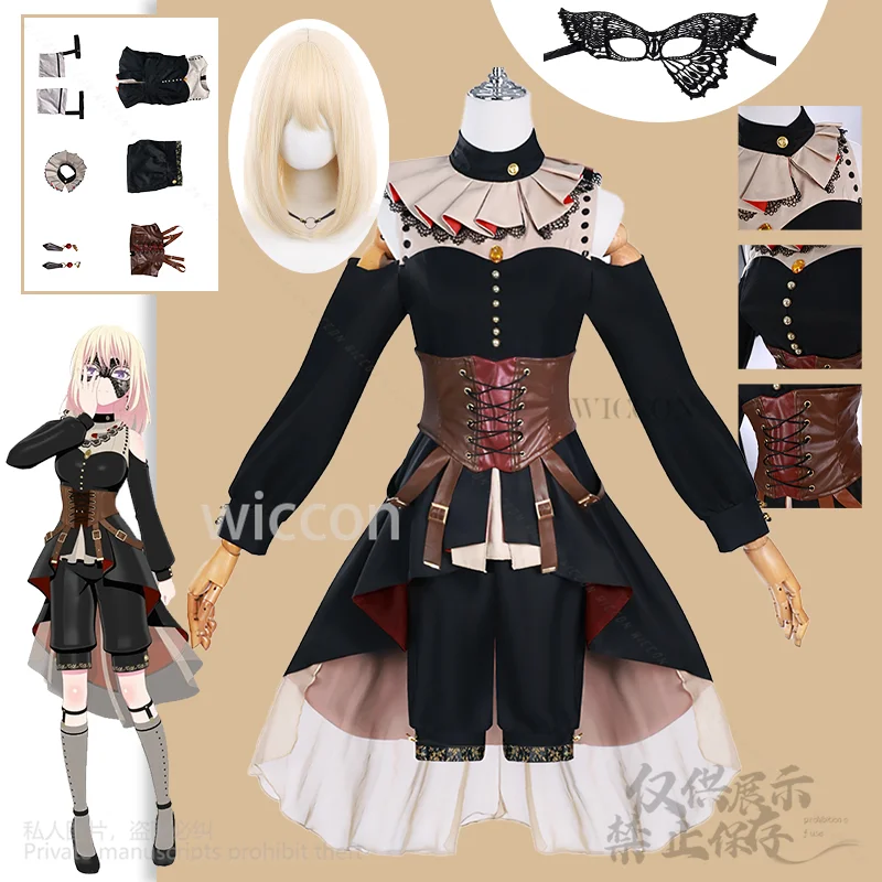 

Аниме BanG Dream! Jirai Kei Ave Mujica Misumi Uika Косплей Костюм Девушки Готическая Y2K Маска Лолиты Бледно-Золотые Парики Cos Индивидуальные