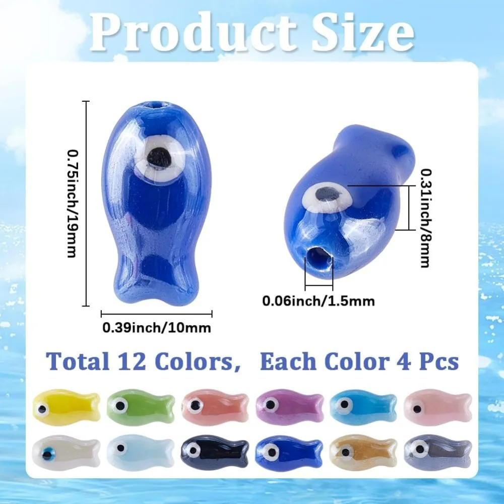1박스 48개 12색 세라믹 비즈 열대어 비즈 해양 해양동물 밝은 유약 컬러풀 귀여운 도자기 스페이서