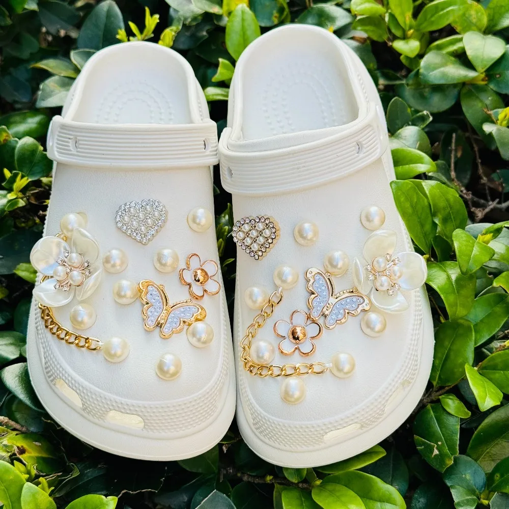 24PCS Summer Fashion Shoe Charms Set Accessories for Clogs Shoe Buckle Butterfly Pearl Flower Chain DIY Shoes Decorations image 3
