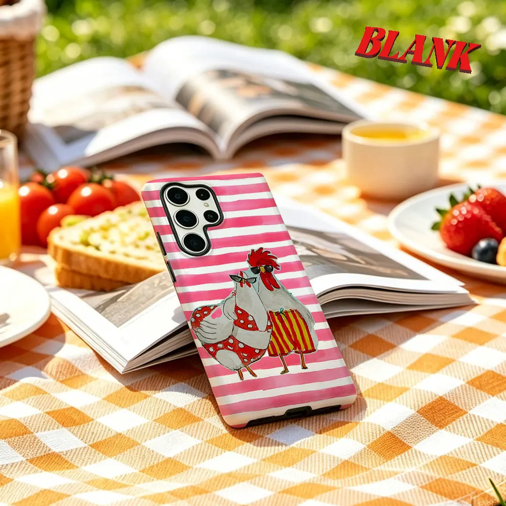 Chicken Couple Watercolor For Samsung Galaxy Phone Case S23 A57 S20 S25 FE S26 Plus S24 Ultra A56 A37 2-IN-1 Shockproof Bumper