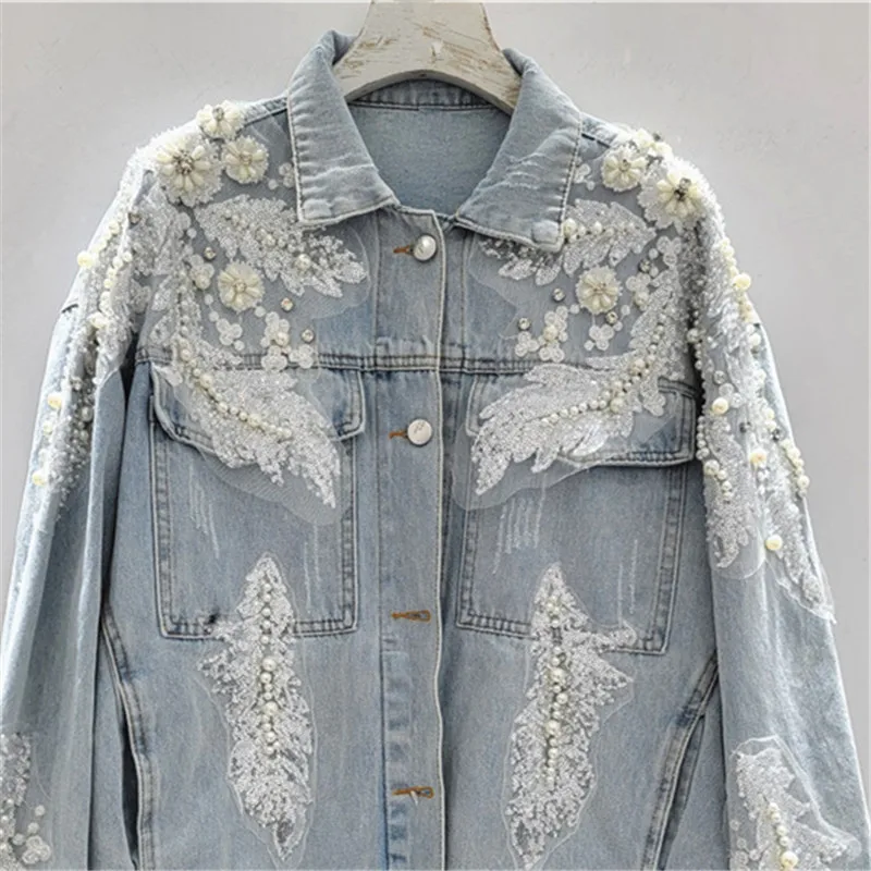 SuperAen Embroidered Flares Beading Patchwork Luxury Women's Denim Jacket 2026 Spring and Autumn New Long-Sleeve Denim Jackets