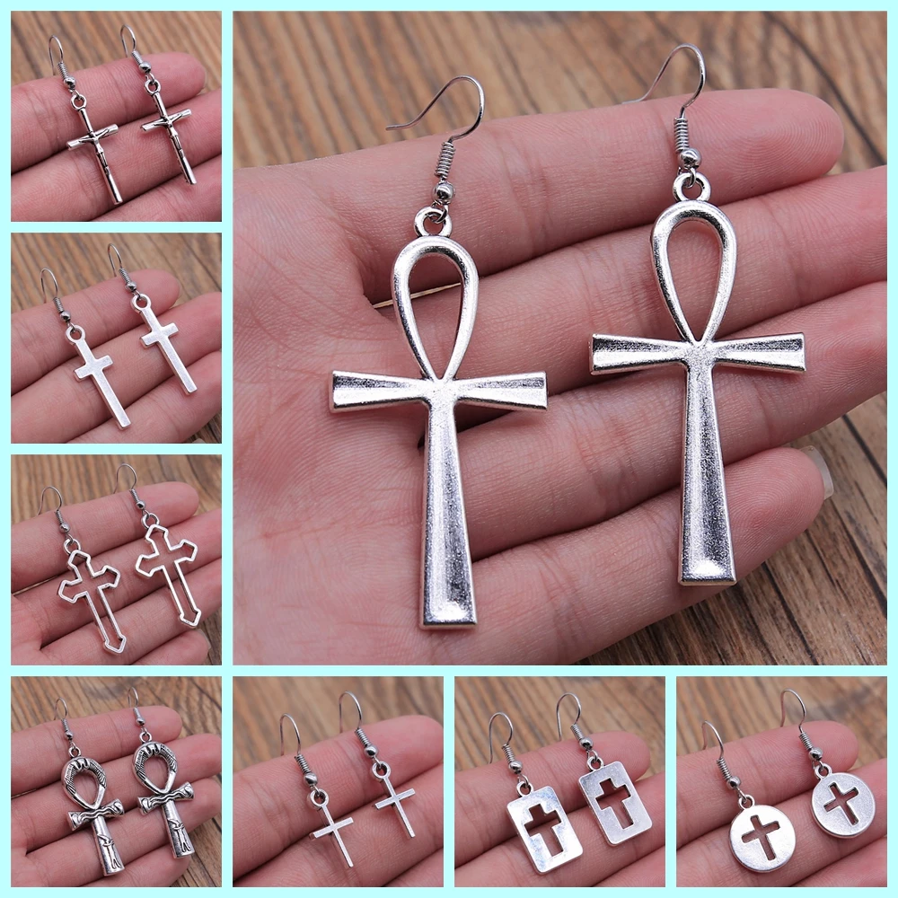 Pendientes colgantes con dije de cruz Ankh egipcio Vintage, pendientes de diseño hechos a mano a la moda, regalo de joyería para mujer