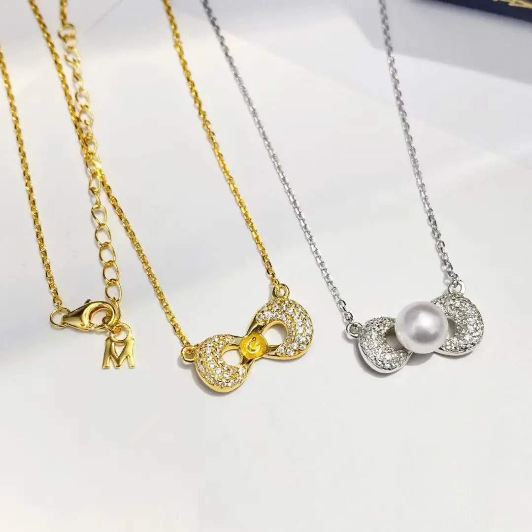 

Ожерелье из стерлингового серебра 925 пробы с бантом, фурнитура для ювелирных изделий, крепления, детали, крепления для 7-8 мм, жемчуг, камни, 5 шт./лот