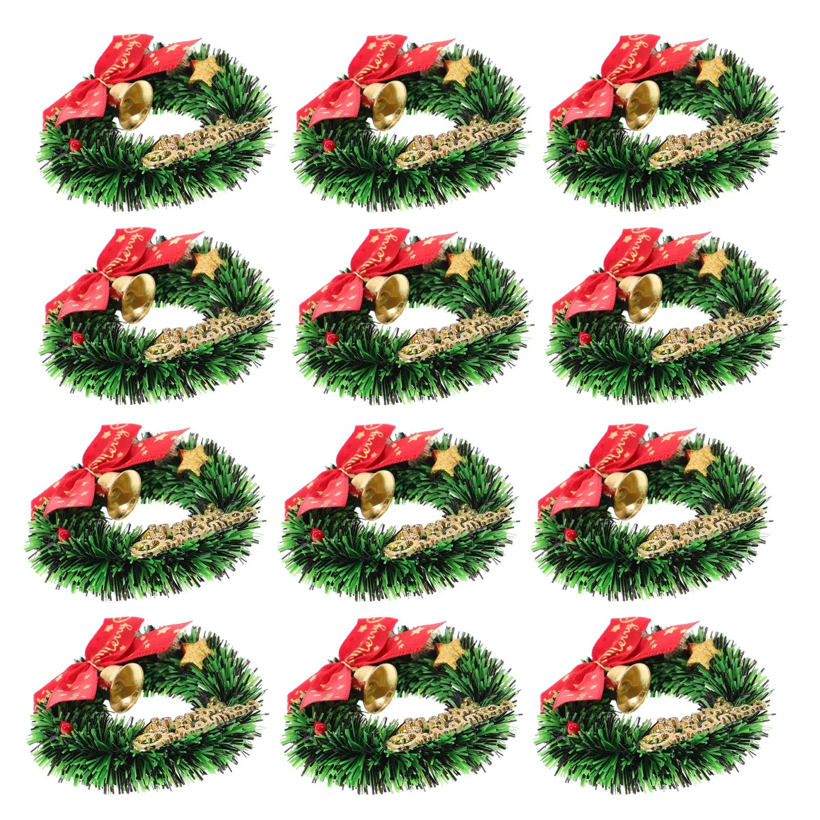 

16pcs Mini Christmas Wreaths With Bow Artificial Sisal Garland Festive Holiday Decorations For Tree Playhouse Xmas Wreath