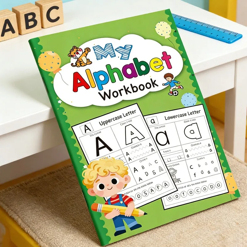 

Детская книга-игра с алфавитом: 7 упражнений для изучения букв, тренировка контроля ручки, упражнения по письму, интерактивная развивающая книга