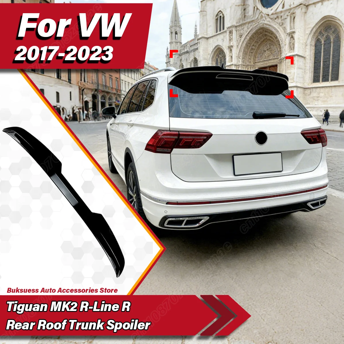 

For VW Volkswagen Tiguan MK2 R-Line R 2017 2018 2019 2020 2021 2022 2023 Rear Roof Spoiler Lip Trunk Splitter Wing Car Body Kit