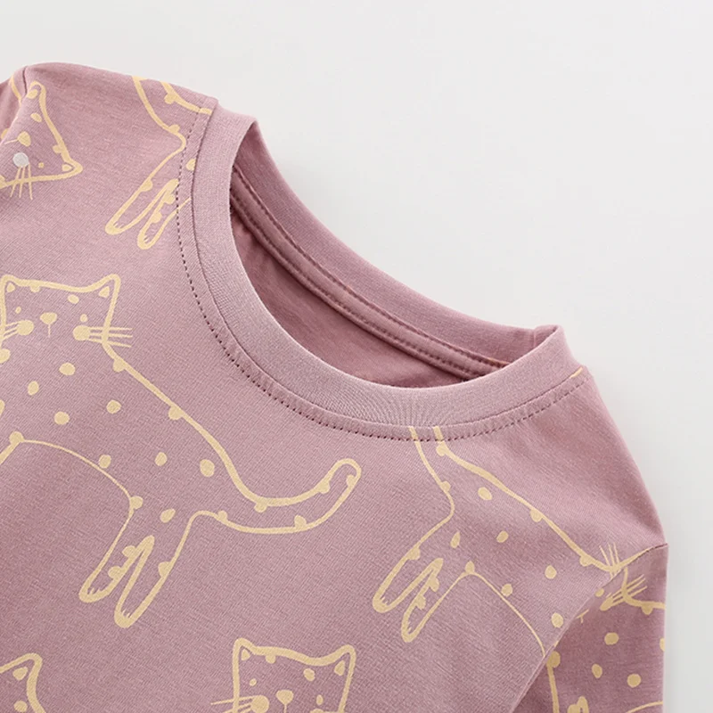 Piyama Gambar Kucing 3-8T Baju Rumah Lengan Panjang Set Pakaian Anak Perempuan Musim Gugur Musim Semi Kostum Anak Balita Setelan Anak
