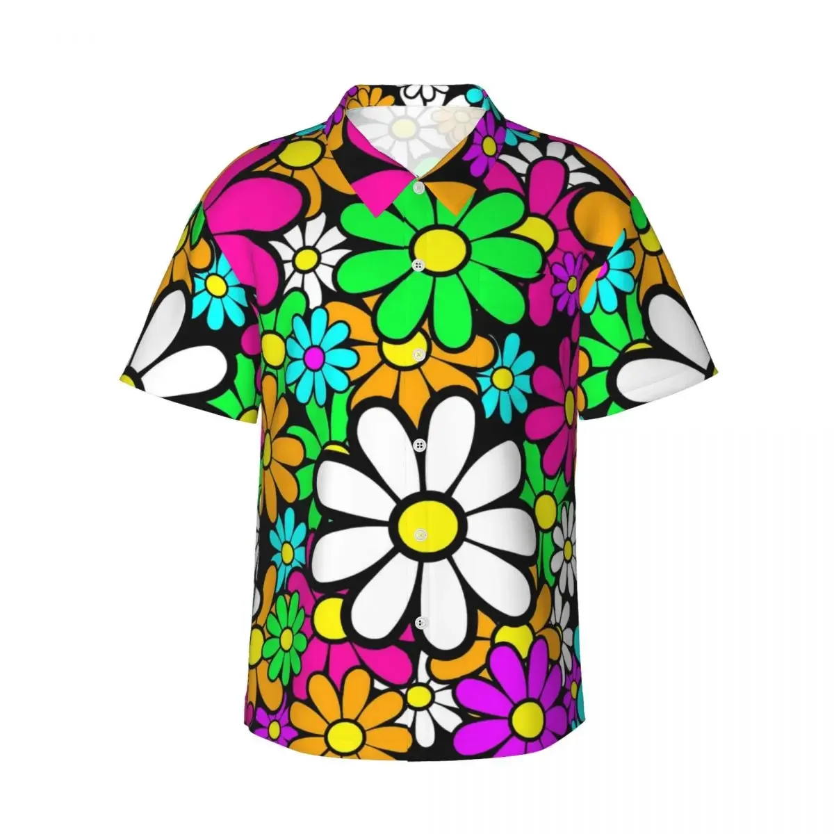 

Мужская летняя рубашка с коротким рукавом 2026 Hawaii Is Colorful: пляжная, с цветочным принтом, в стиле хиппи, психоделическая, элегантная, повседневная