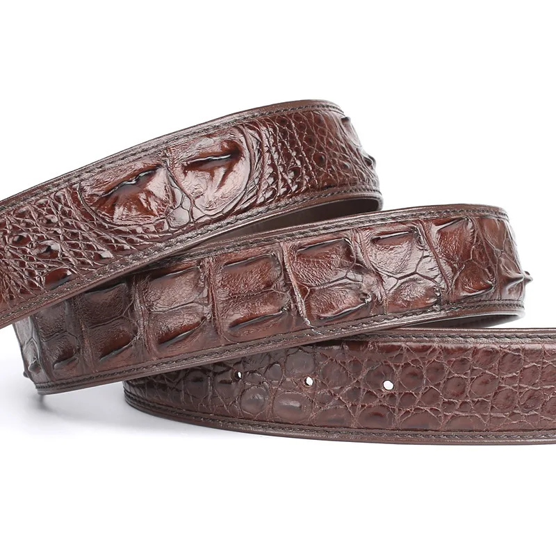

2025 New Bone Crocodile Leather Belt Smooth Pin Buckle Men's Genuine Leather Waistband No Head Strap For Man 45
