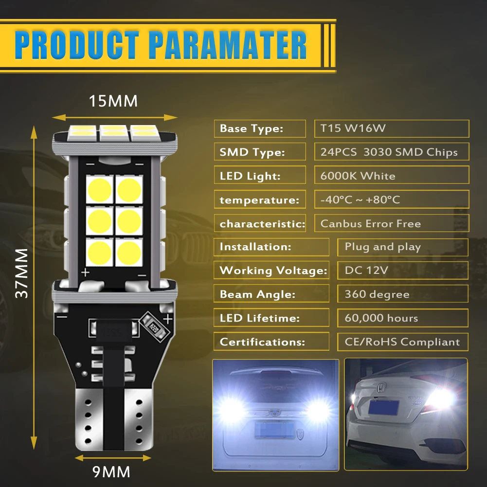 2pcs LED Reverse Light Bulbs W16W T15 921 Canbus Backup Lamp for Subaru Forester Legacy Outback Tribeca BRZ WRX STI XV Crosstrek