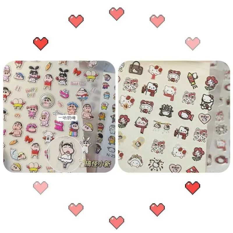 Pegatinas para uñas Shin-chan de crayón bonito de dibujos animados, cuaderno tridimensional en relieve, taza de agua, pegatinas decorativas para