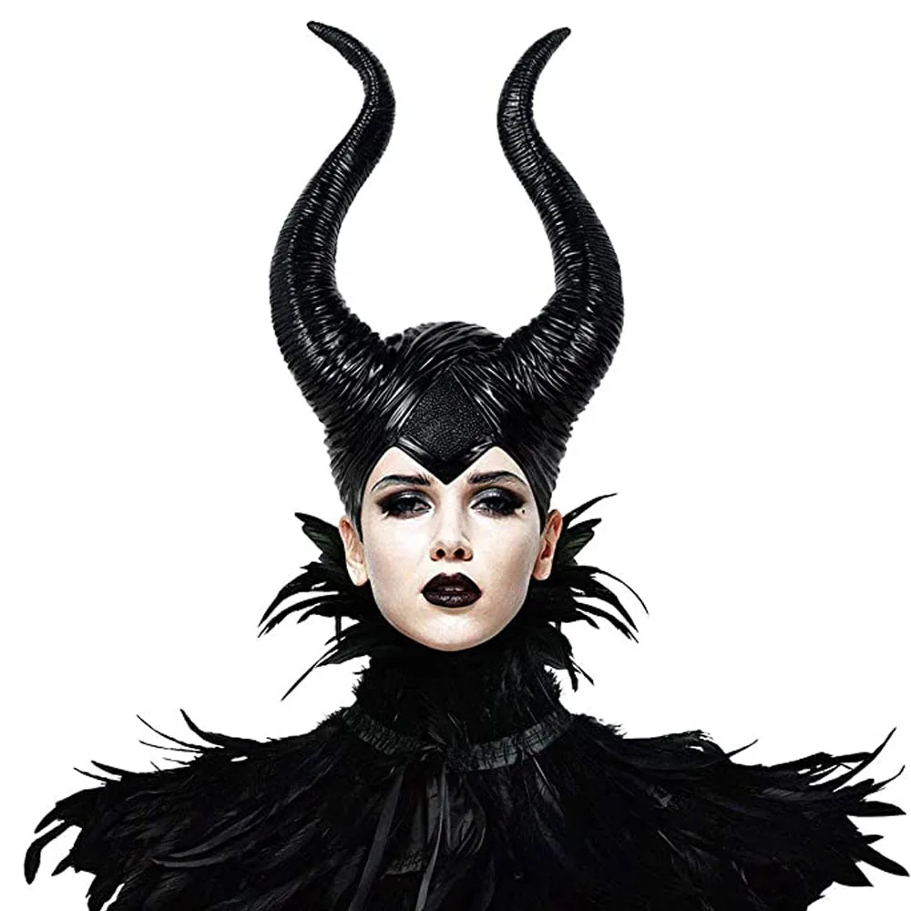 Black Queen Witch Demon Horns Hat Mask Cosplay Animal Headpiece Halloween Headdress Dress Up Party Costumes Props