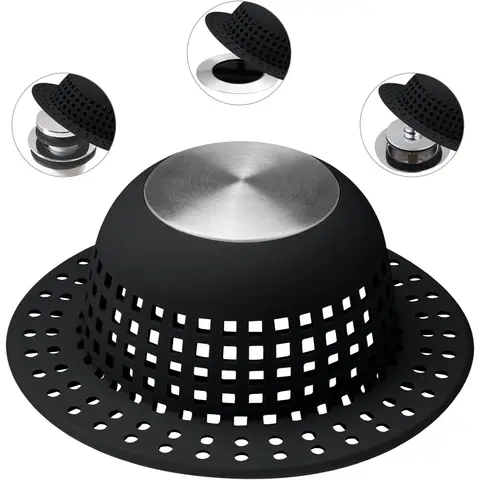 Shower Drain Hair Catcher, Bathtub Drain Cover Protector for Pop-Up & Regular Drains, Foldable Silicone with Stainless Steel