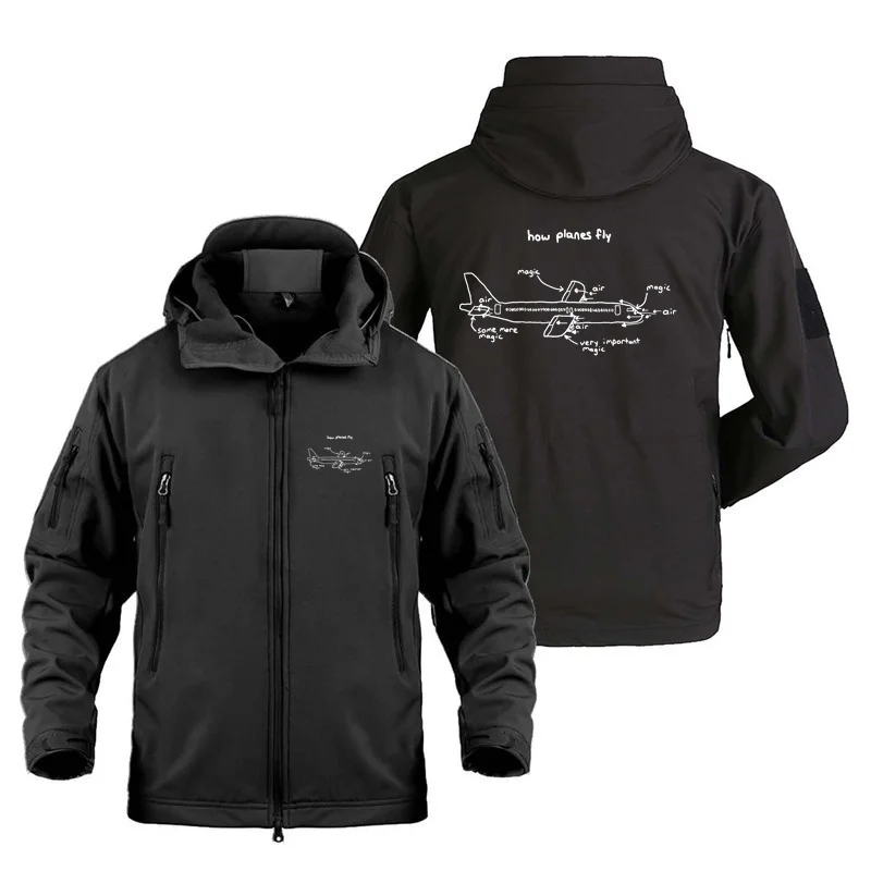 How Planes Fly Aviation Pilots Autumn Winter Man Coats Fleece Warm Shark Skin SoftShell Jackets for Men