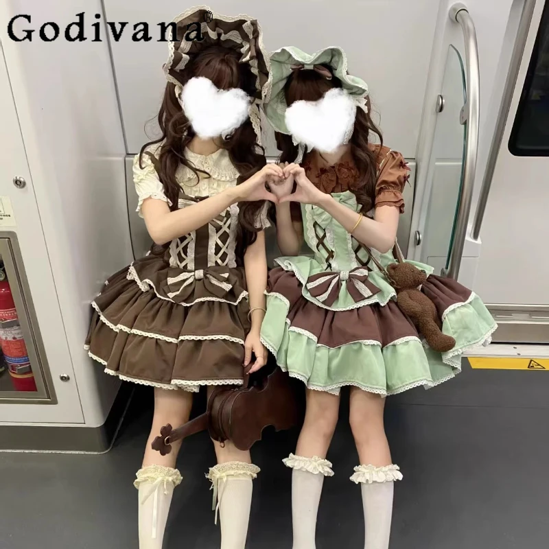 

Original Japanese Soft Girl Kawaii Lolita Birthday Party Dress Women's High Waist Sweet Cute Bow Lo Princess Dress Strap Dresses