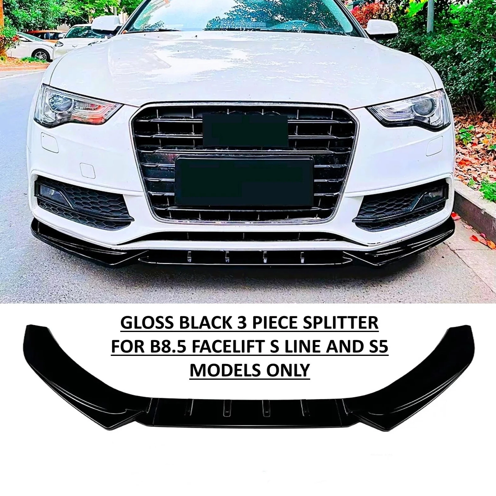 

3Pcs Front Bumper Splitter Spoiler Lip For Audi A5 S-Line S5 2012- 2017 Glossy Black Front Bumper Spoiler Diffuser Body Kit