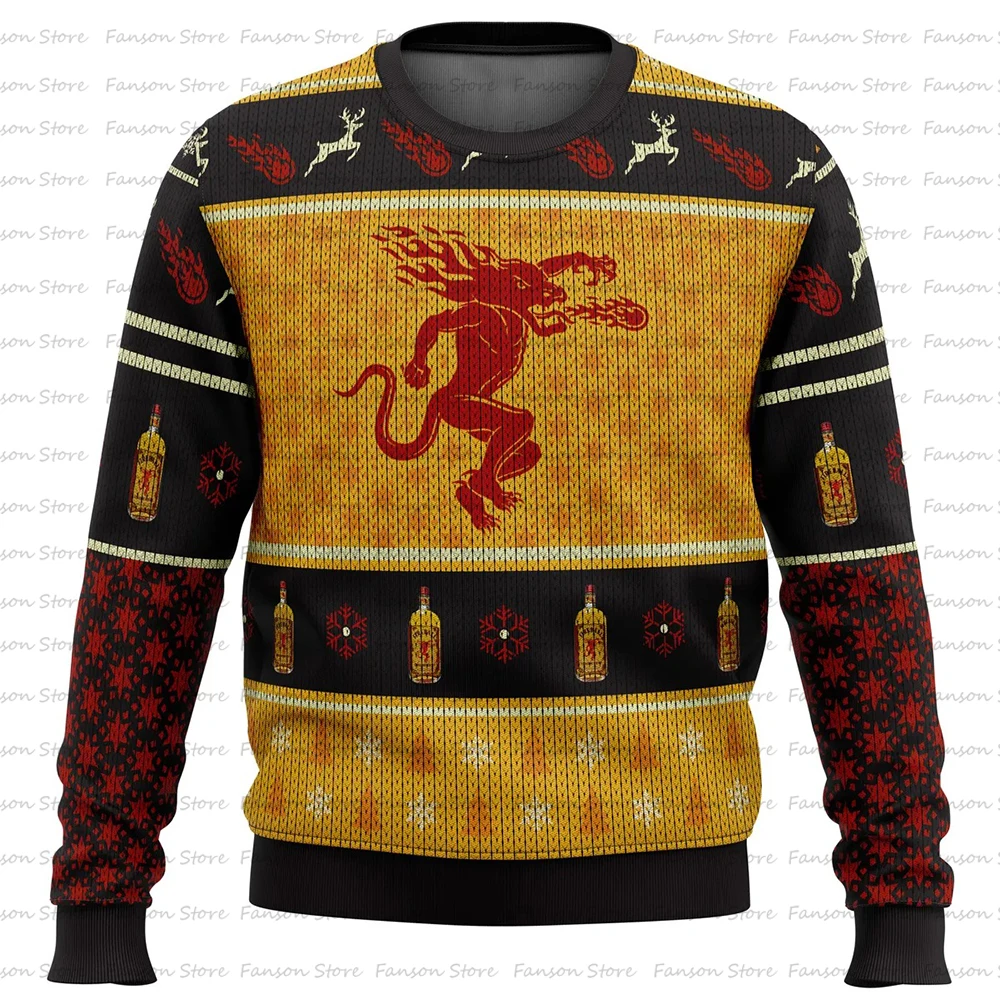 Pull de Noël Fireball Canela Whisky en-ly pour hommes et femmes, moletom com capuz Anime, pull de dessin animé, moletom coup