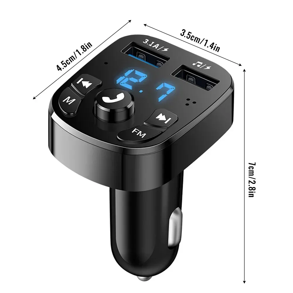 New Car Cigarette Lighter Adapter Bluetooth 5.0 FM 3.1A Dual USB Fast Charging Charge Hands Free MP3 Player with Digital Display