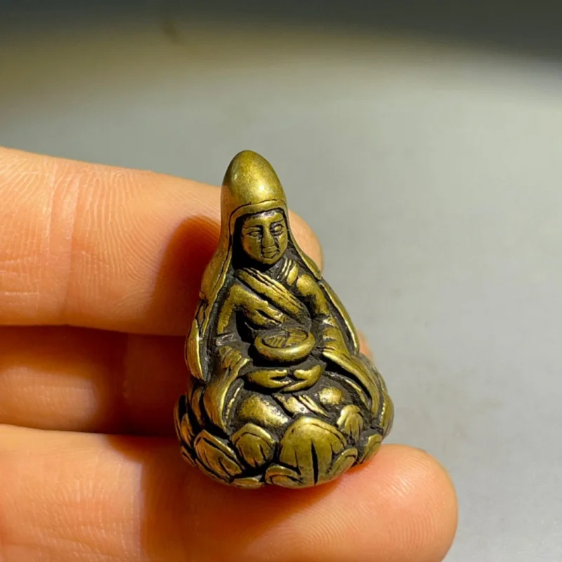 

Antique Solid Brass Small Buddha Figurine Mini Tibetan Tsongkhapa Pocket Buddha Statue