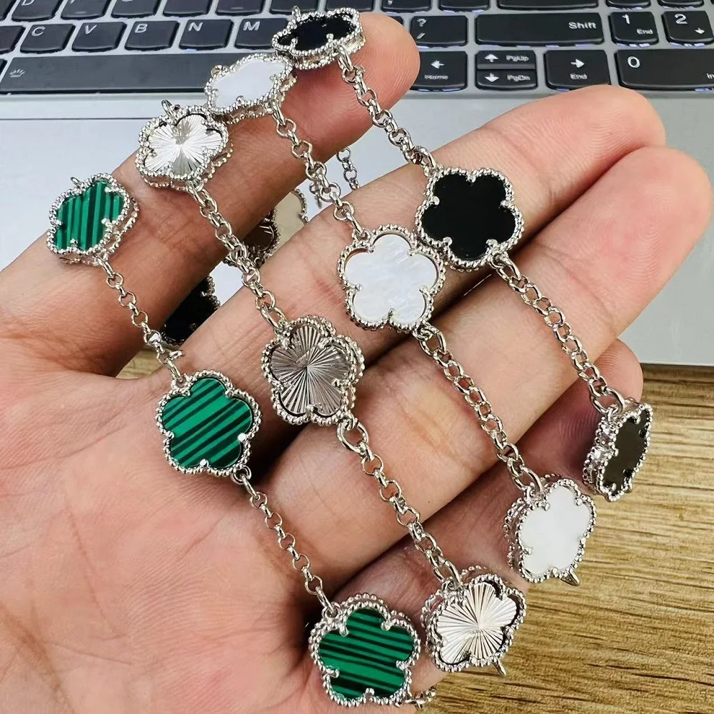 AILINFA High Quality Four Five Leaf Flower Bracelet Silver Bracelet Natural Stone Bracelet Ladies Daily Wear Charm Bracelet