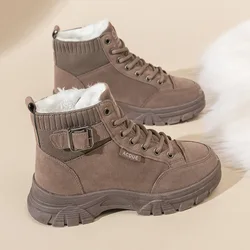 Comemore Chunky Snow Boots Woman Platform Shoe Winter 2025 Boot Warm Suede Leather Fur Short Barrel Female Sneakers Botas Shoes