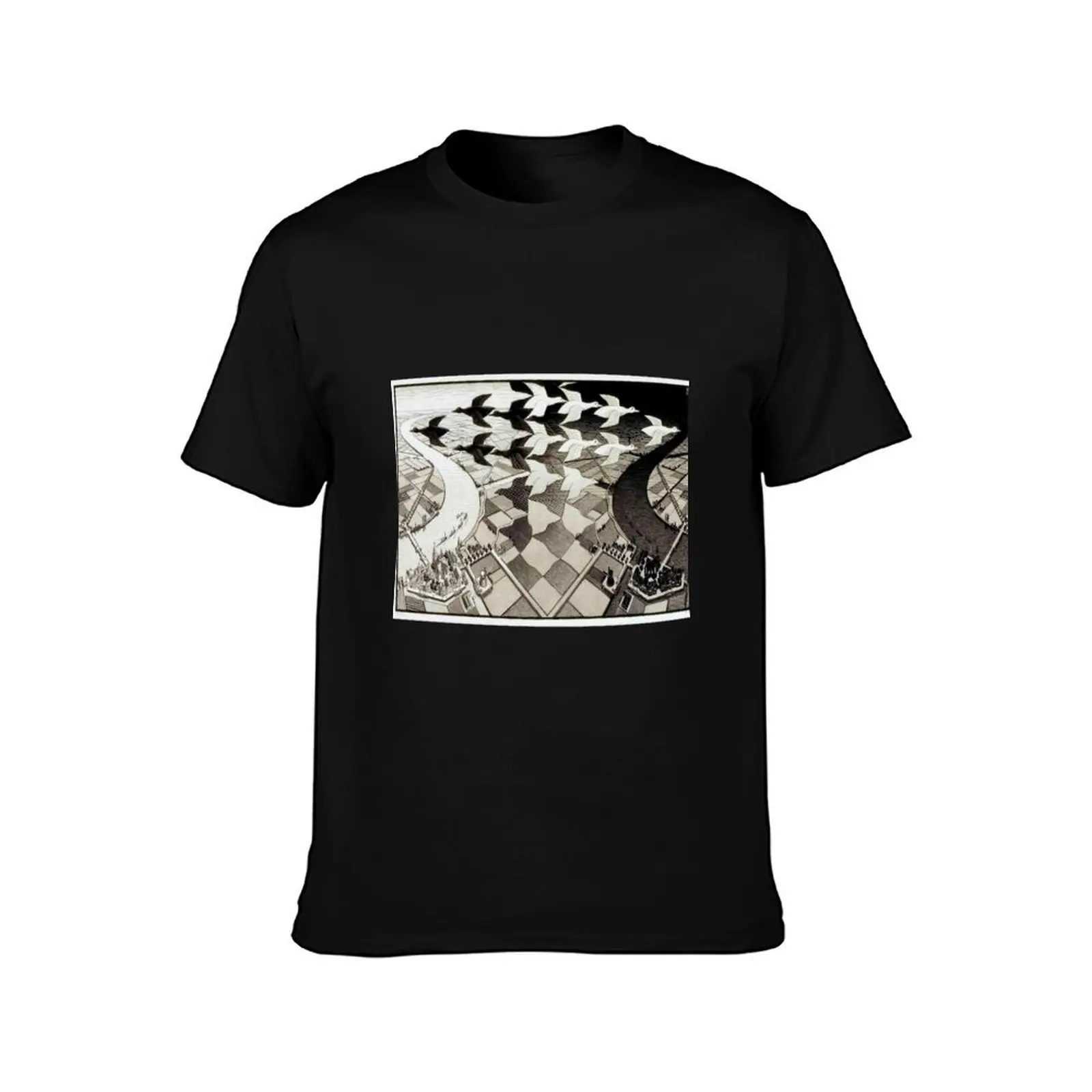 Day and Night by Maurits Cornelis Escher T-Shirt Summer Casual Cotton Tee Oversized Streetwear Tops Vintage Graphic Print