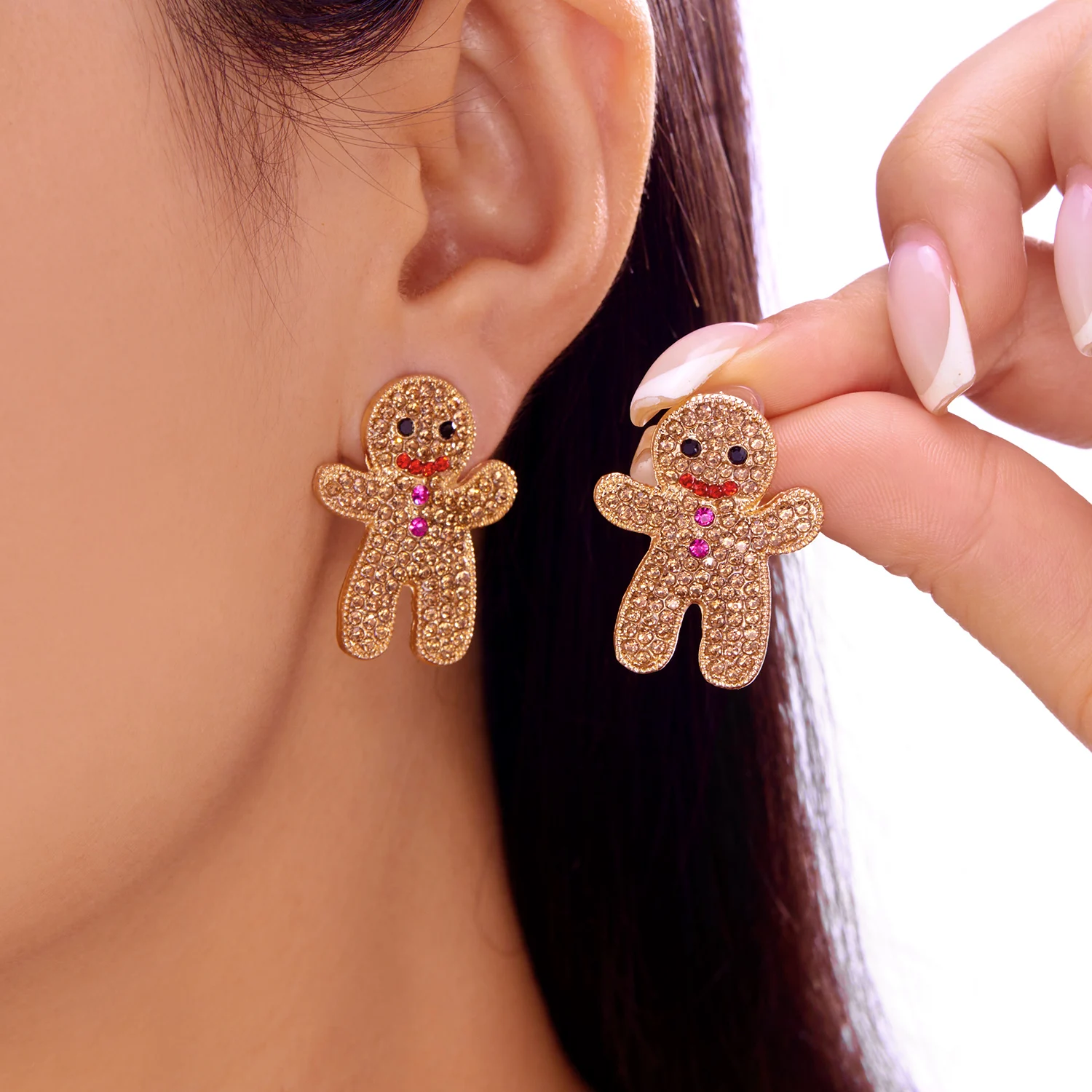 Weihnachten Strass Lebkuchenmann Ohrringe für Frauen Zirkon Cookie Perle Ohrringe Mädchen Party Neujahr Festival Schmuck Geschenke