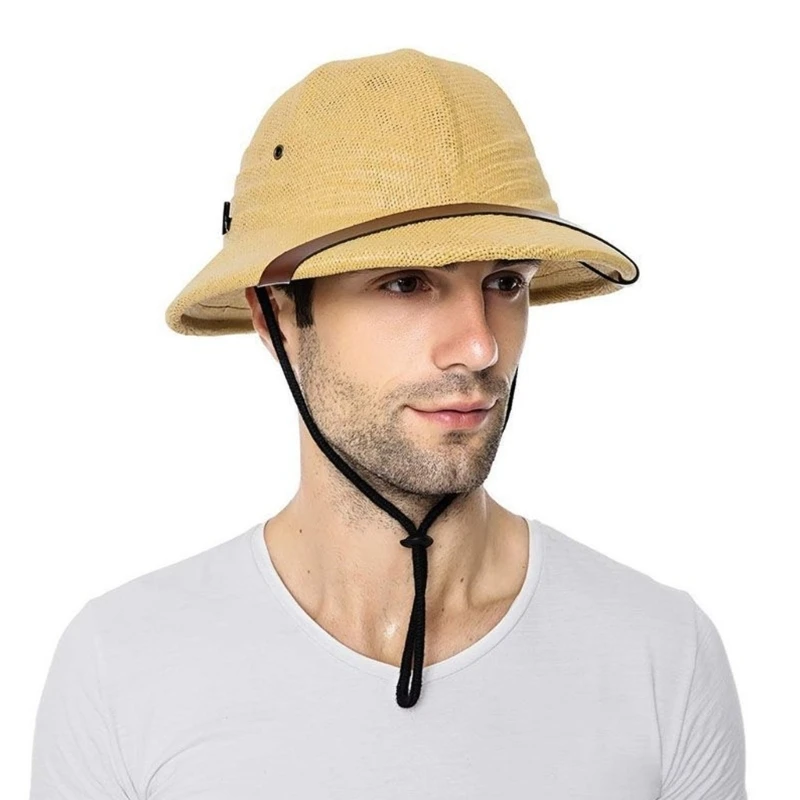 

Handmade PU Belt Straw Hat British Sun Hat Straw Hat Pith Cosplay Hat