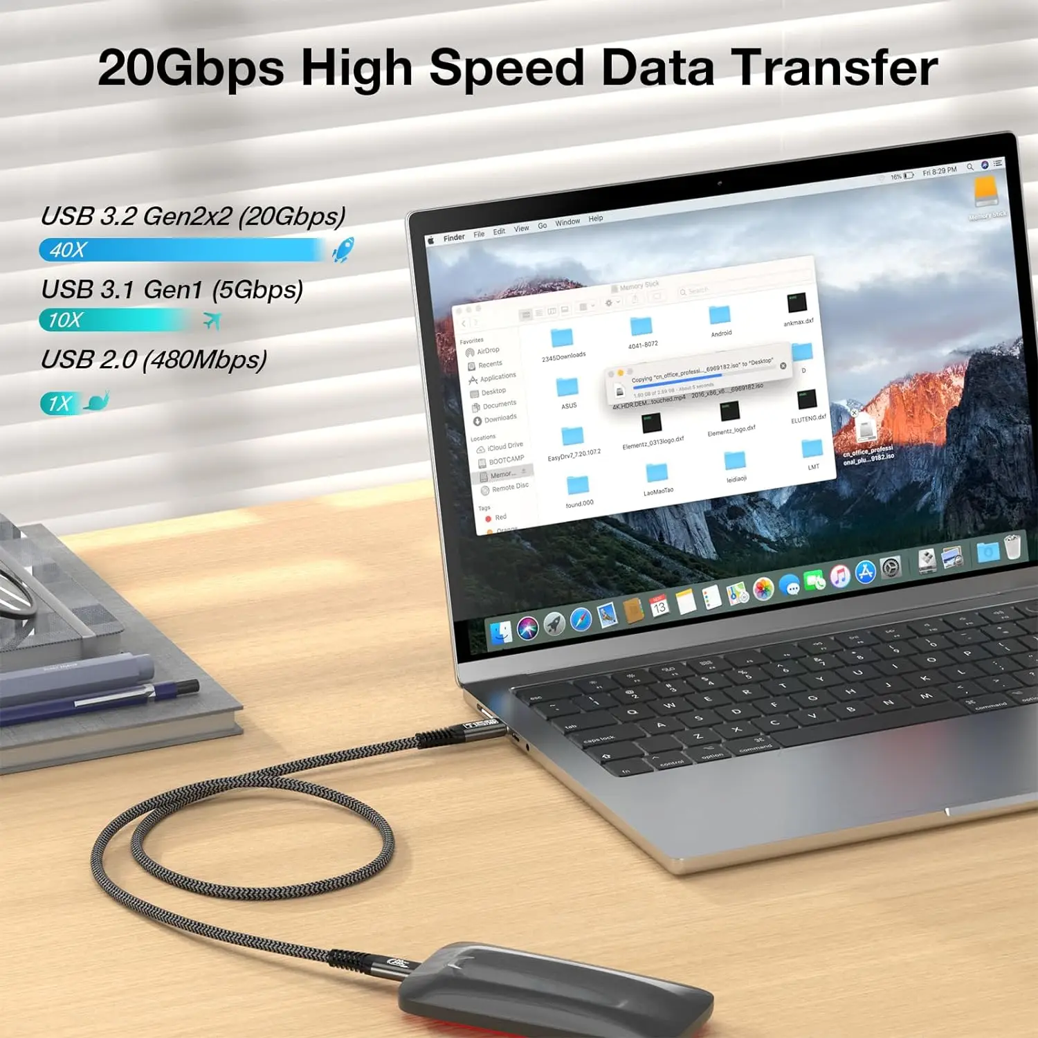 كابل USB نوع C Thunderbolt ، فيديو 4K ، ماك بوك ، USB ، Gen2 ، 20Gbps ، W ، 5A ، USB3.1 Gen2