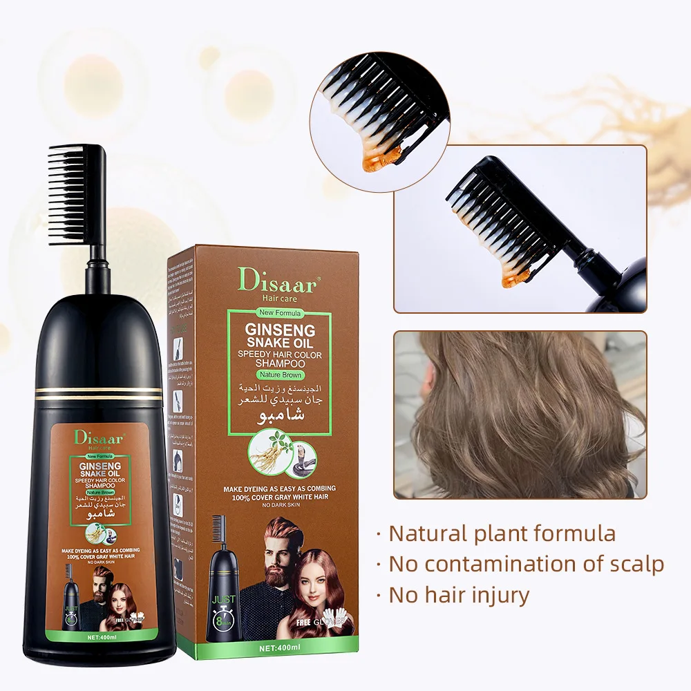 Disaar 400ml Plant Conditioning Shampoo Hair Turns Brown Hair Nutrition Moisturizing Turn Brown Shampoo With Comb Hair Dye