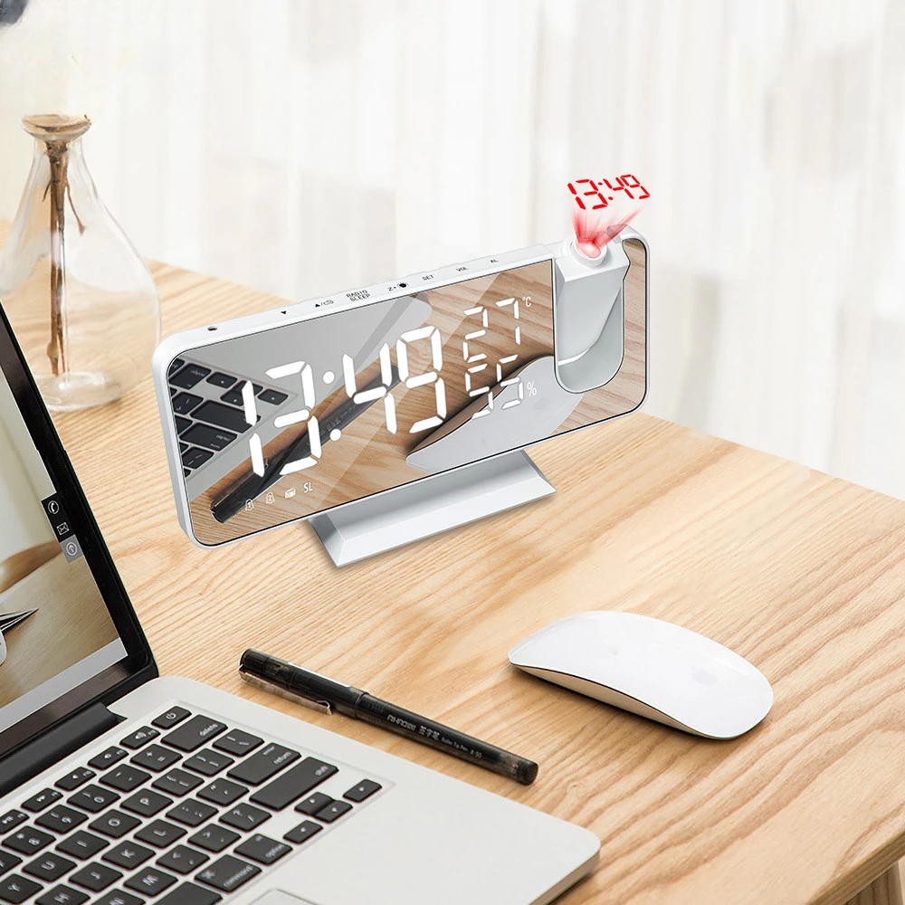 Jam Alarm Digital LED terbaru, jam meja elektronik, jam Desktop USB, Radio FM, fungsi Snooze proyektor, Jam Alarm Digital LED terbaru