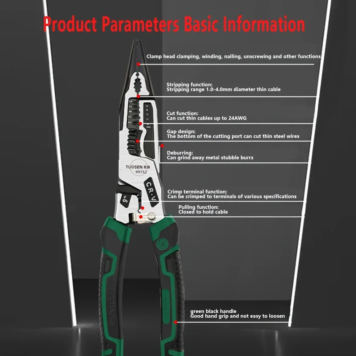 Pince à dénuder multifonctionnelle, pince à bec effilé, fil de coupe, sertissage, électricien, réparation, outils à main, 1PC