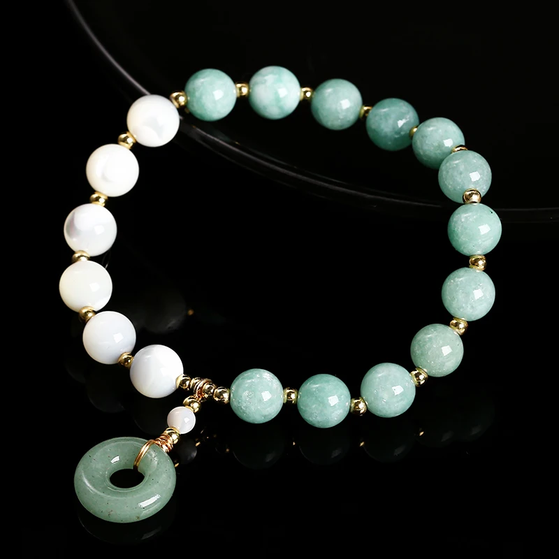 JD Natural Shell Bead With Myanmar Jade Peace Buckle Pendant Beaded Bracelets Women Vintage Luxury Stretch Yoga Healing Jewelry