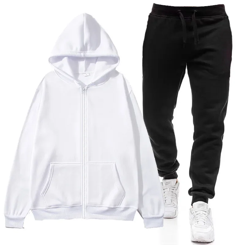 2025 autumn and winter men's new warm sports suit, women's warm zipper hooded sweatshirt+pants two-piece set, running casual spo