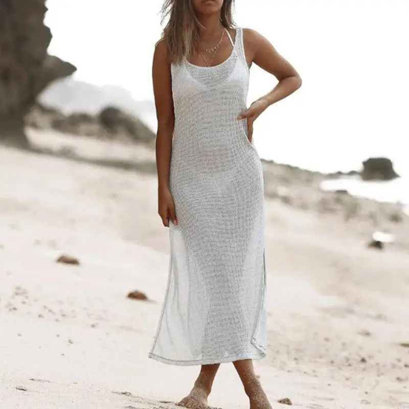 

X9FF Women's Crochet Beach Cover Up Pool Dress Long Shirt Crochet Cover