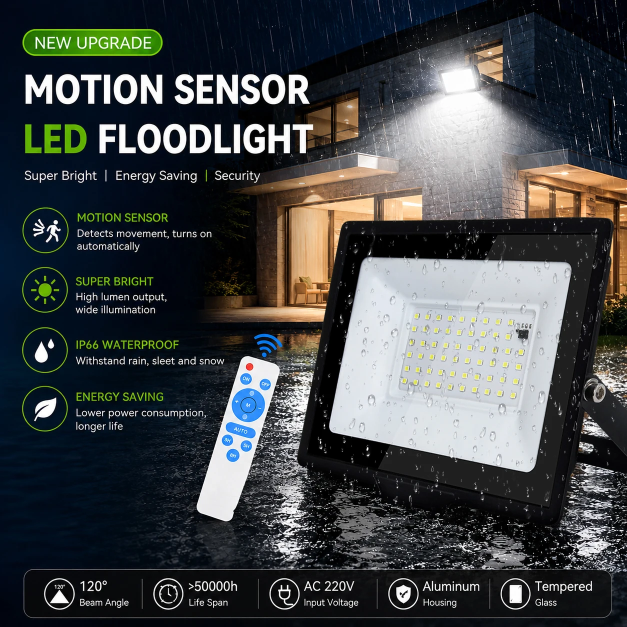 50W PIR LED Flood Light IP66 Waterproof Outdoor Spotlight AC220V Reflector Led Exterior Wall Lamp For Garden Street Gate Wall