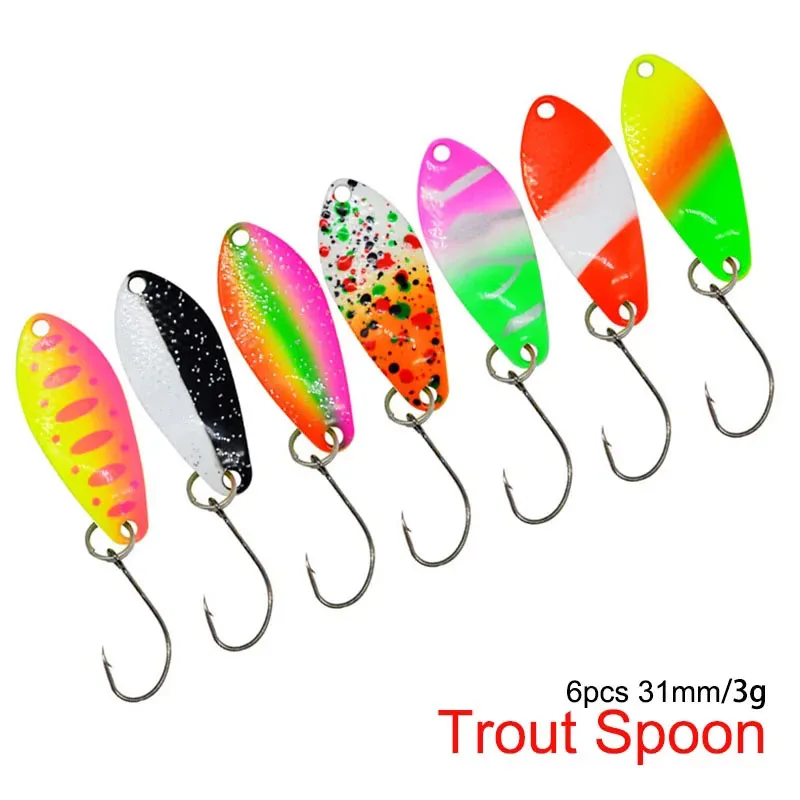 7Pcs/lot  Fishing Lure Spoon 3g 31mm Sequins Baits Trout Bait Spoon Metal Lure single hook Artificial Bait Japan Wobbler