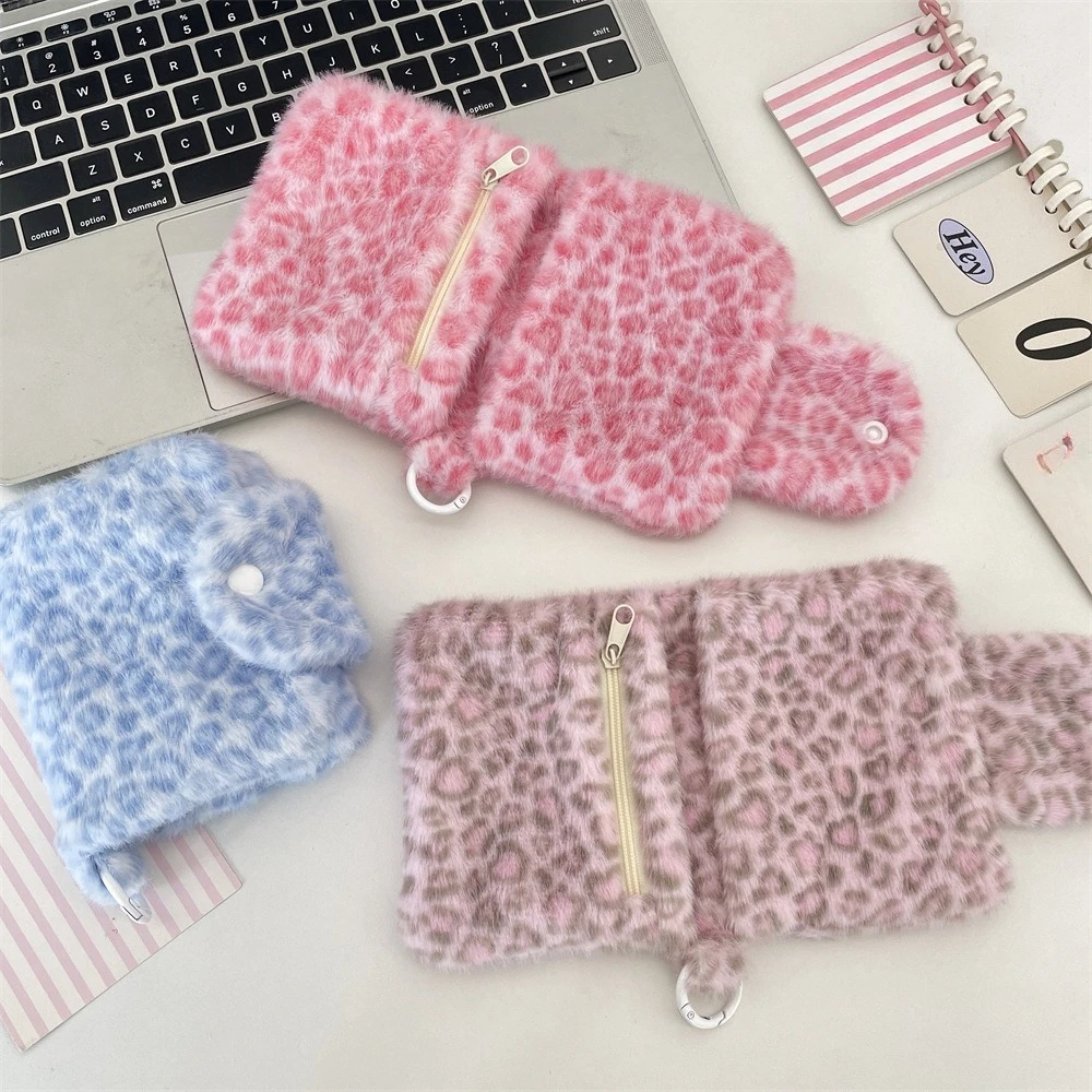 لطيف المرأة محفظة نسائية للعملات المعدنية حافظة للبطاقات الوردي ليوبارد طباعة الكورية موضة المحفظة حامل بطاقة للفتيات المحمولة لطيف حقيبة تخزين صغيرة