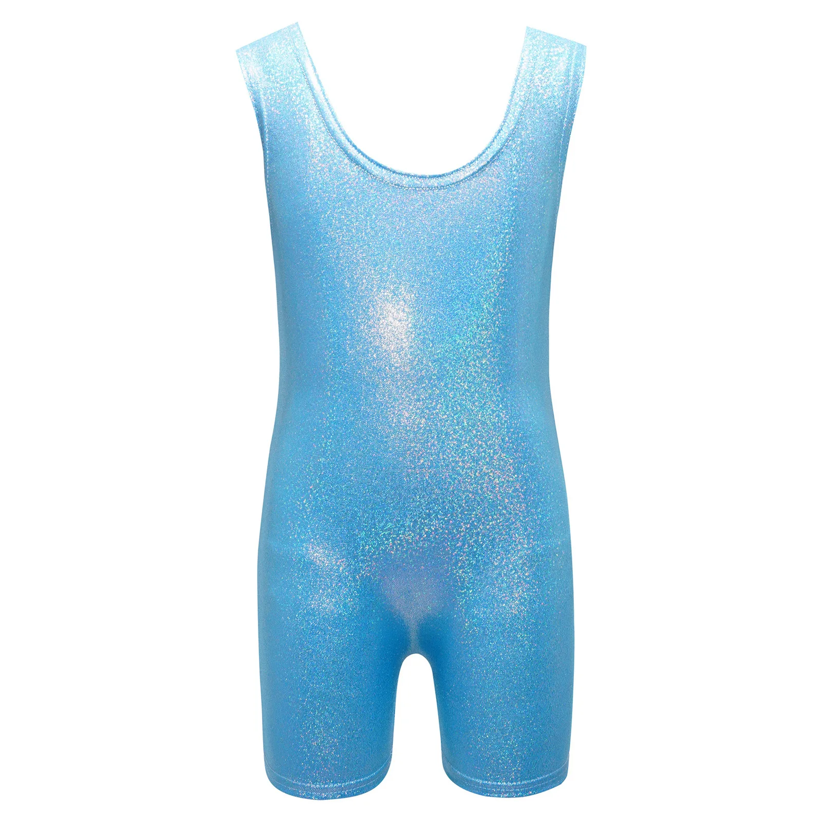 Kids Girls Gymnastics Leotard Metallic U Neck Sleeveless Unitard Stretchy Jumpsuit Jazz Dance Costume Performance Dancewear