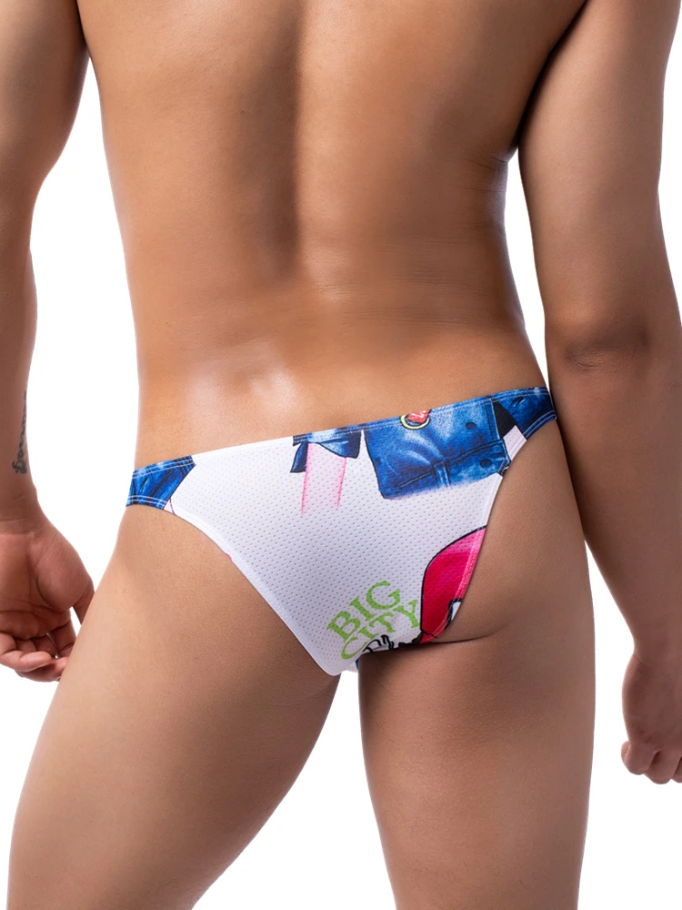 New herren Drucken Briefs Bikini Homosexuell Unterwäsche Männer Sissy  Dessous Mesh Atmungs Ropa Interior Hombre Männlichen Mini Höschen Cueca