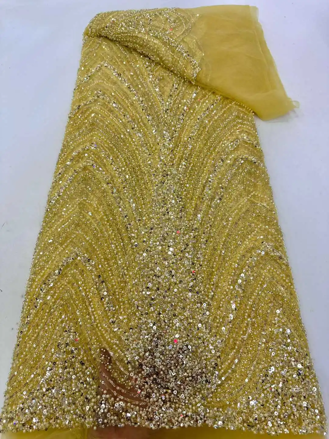 

Роскошная африканская нигерийская кружевная ткань с блестками и бисером, 2025, высокое качество, французская кружевная ткань с золотой сеткой для шитья вечерних свадебных платьев