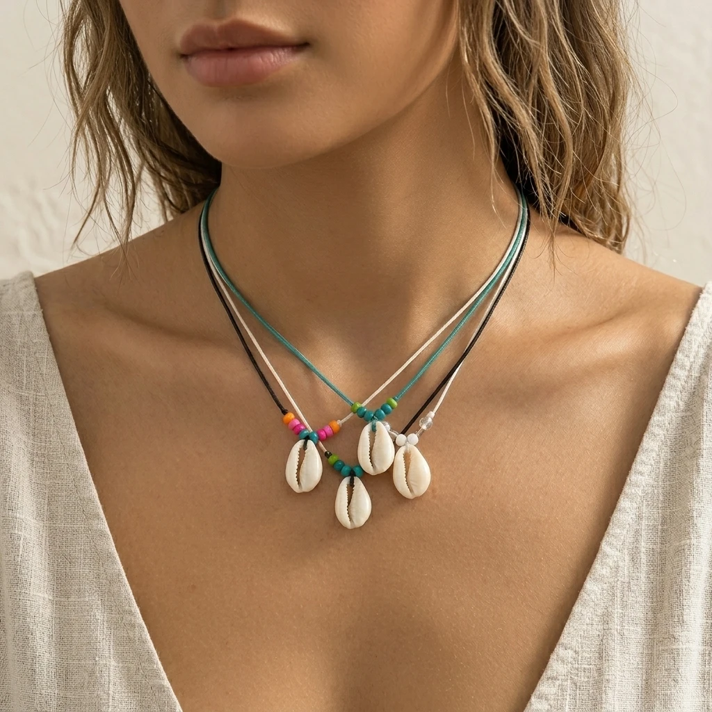 4pcs-bohemia-shell-pendant-necklace-for-women-with-rope-chain-2cm-pendant