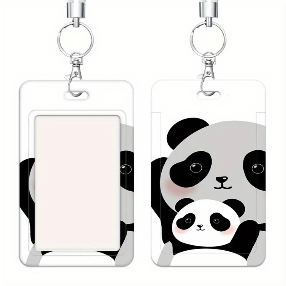 Cartoon Gradient Panda ID Card Holder Plastic Badge Case Holds 2 Cards For Doctor Nurse Student Staff ID Bank Access Card