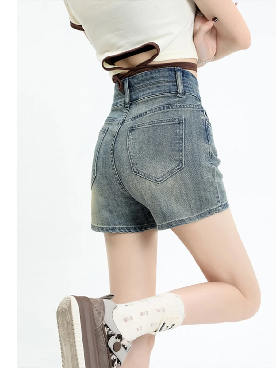 

High Waist Wide Leg Short Jeans Women's Stylish Versatile Slimming A-Line Hot Pants Retro Autumn New Arrival plus Size